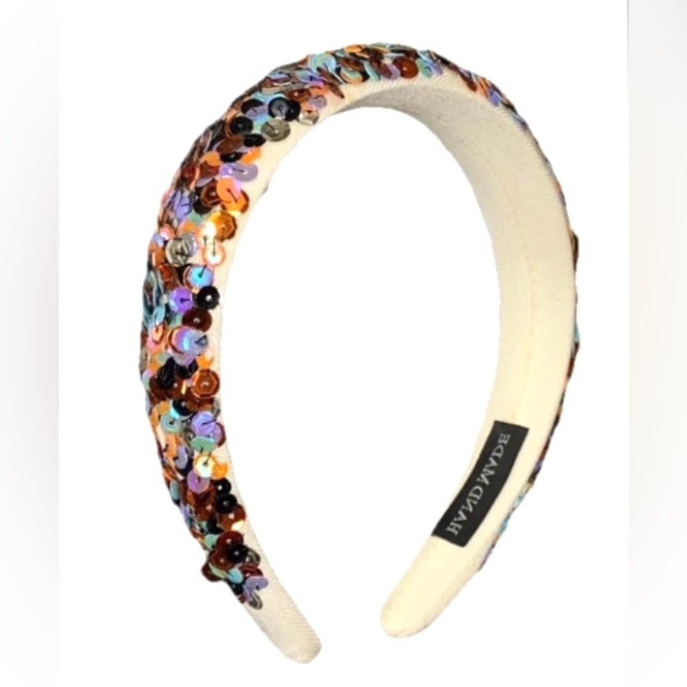 Handcrafted  Sequin Embellished Headband beaded cream Headband